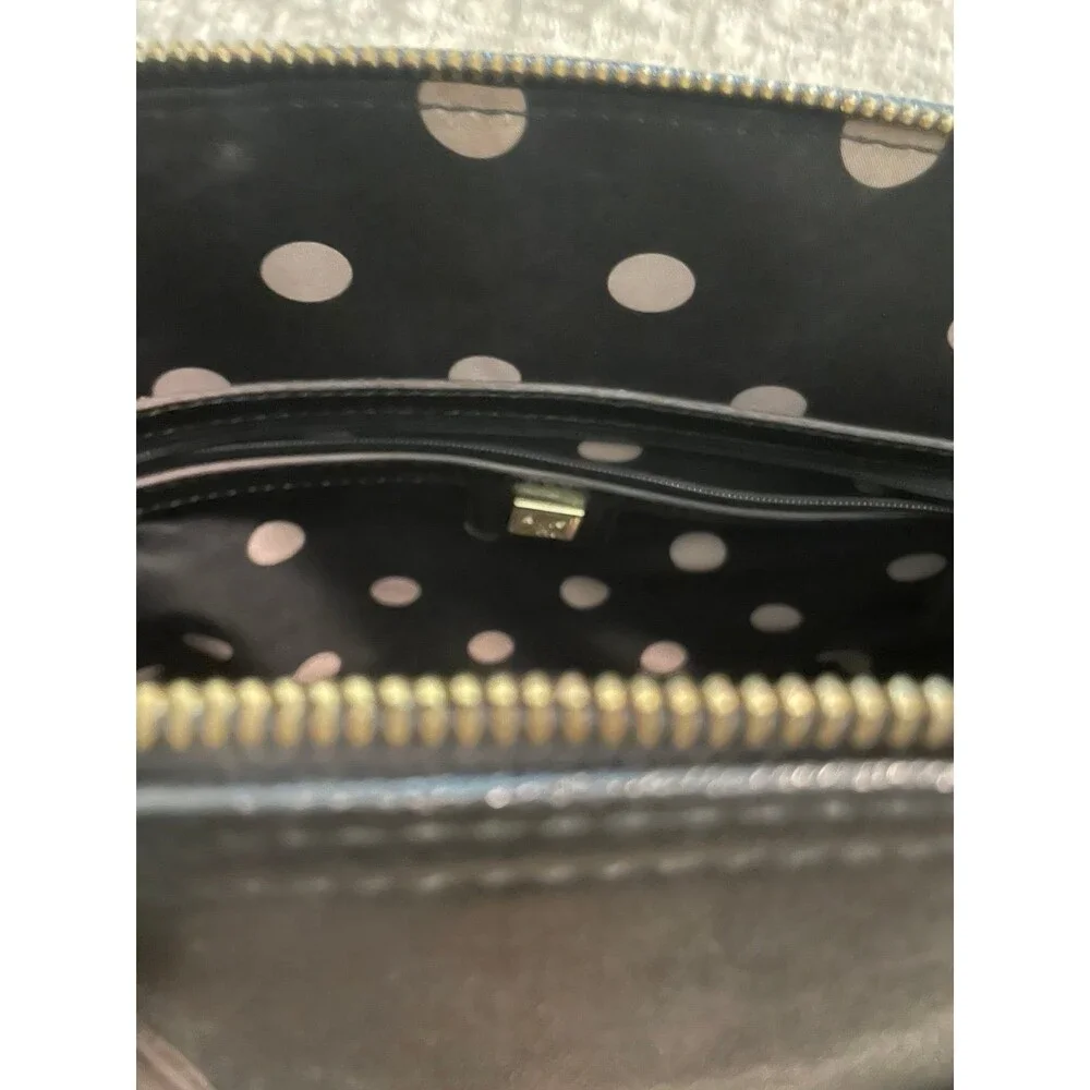 kate spade new york Black Pebbled Satchel Top Handle Bag Zip, Polka Dot Lining